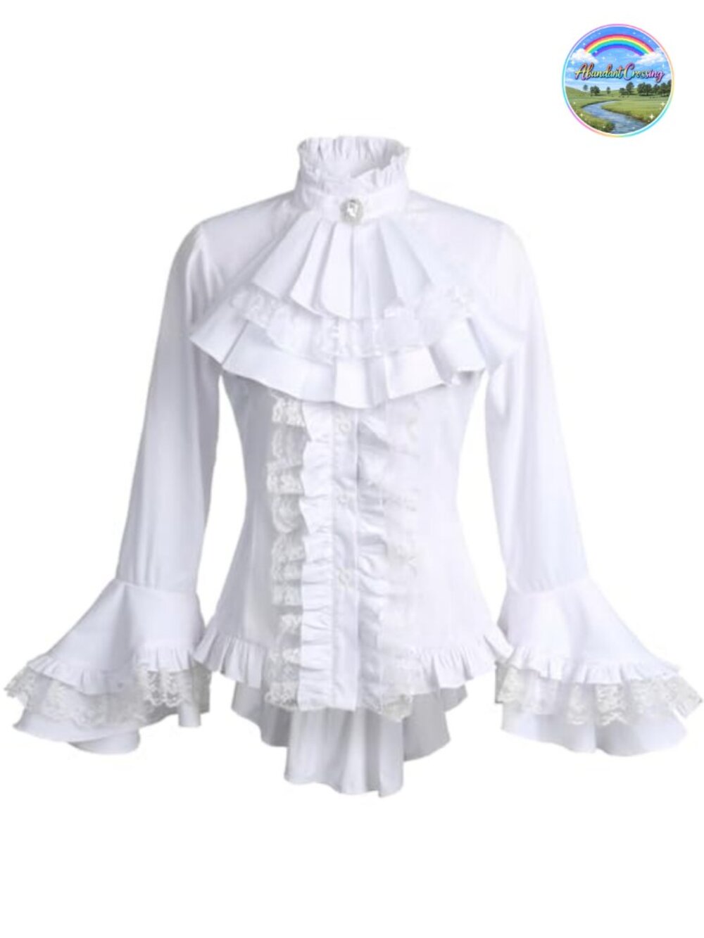 Victorian Lolita Blouse Ruffled Lace Button Down Medieval Top